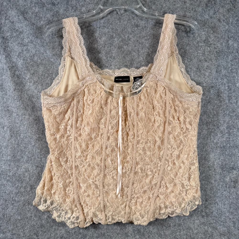 Vty Lace Corset Tank Tan Boho Romantic Lined Womens XL Beige Y2K Soft Coquette